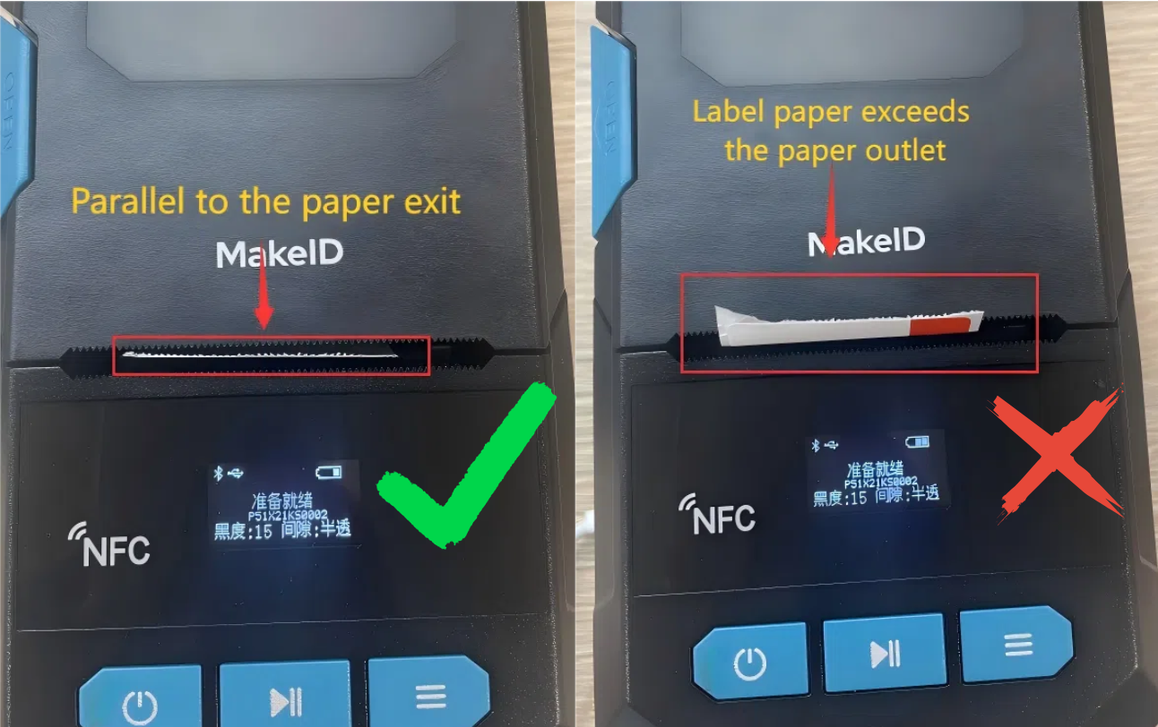 Correct and incorrect positions for loading labels into the paper bin