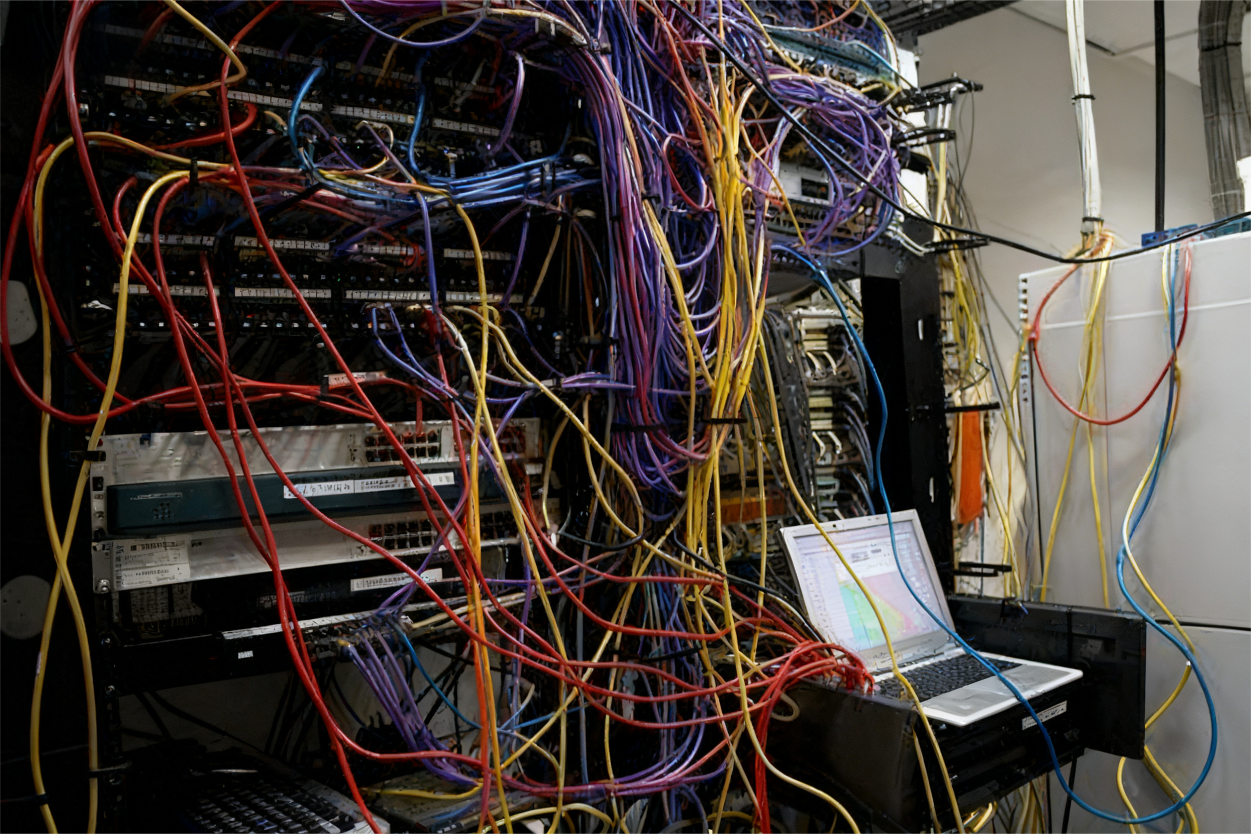 Messy cable layout in the computer room