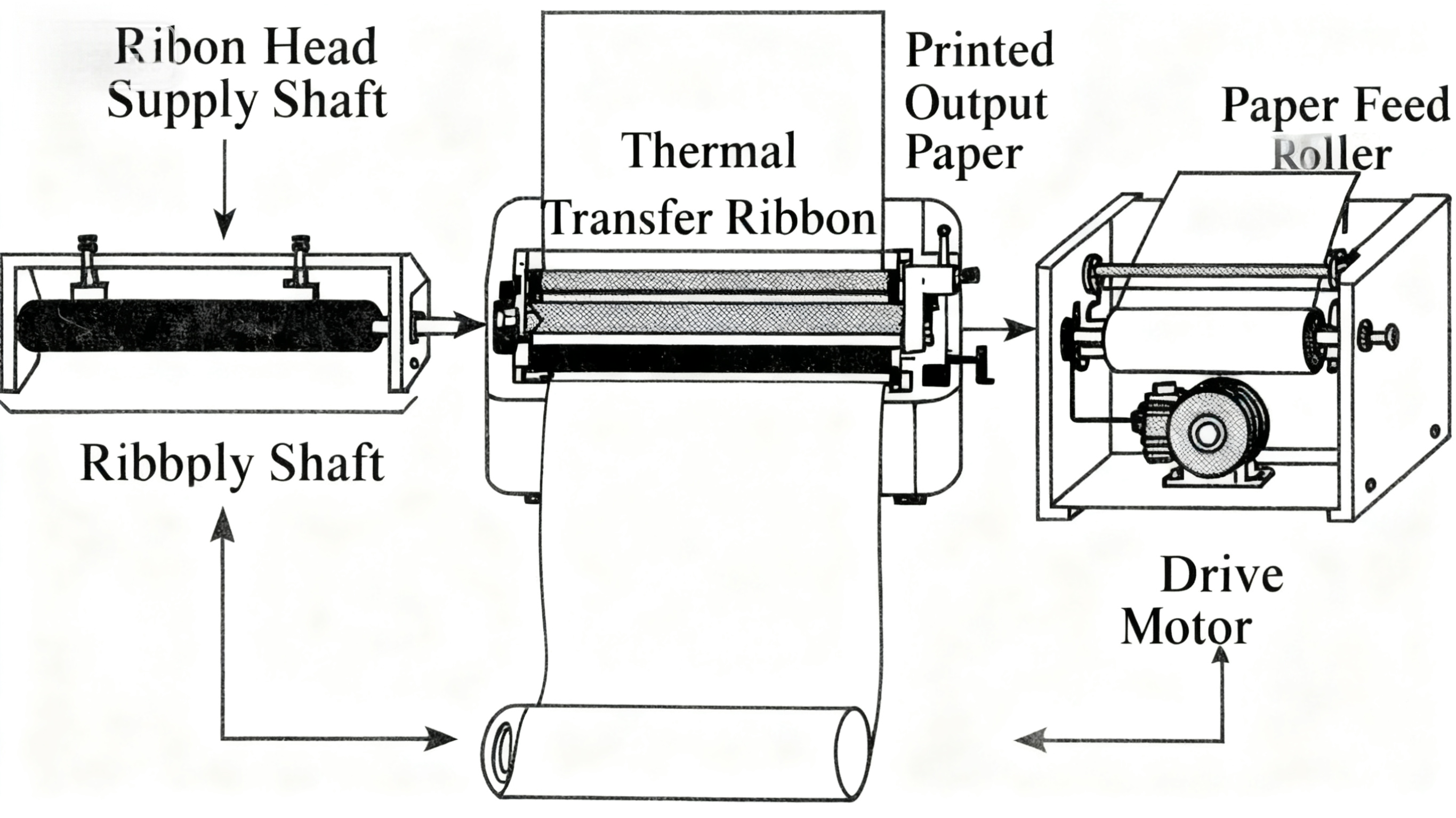 Schematic diagram illustrating the working principle of a thermal transfer printer